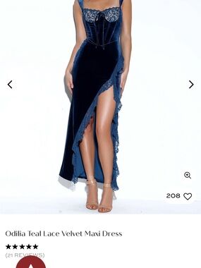 Odilia Teal Lace Velvet Maxi Dress